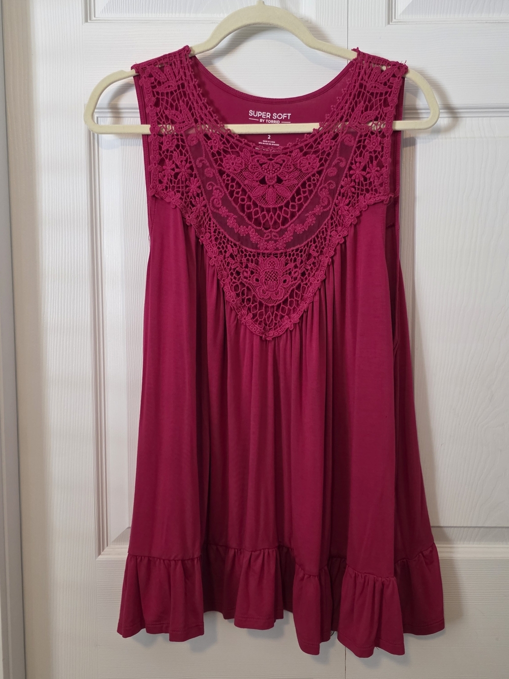 torrid Fuchsia Crochet Yoke Tank Top